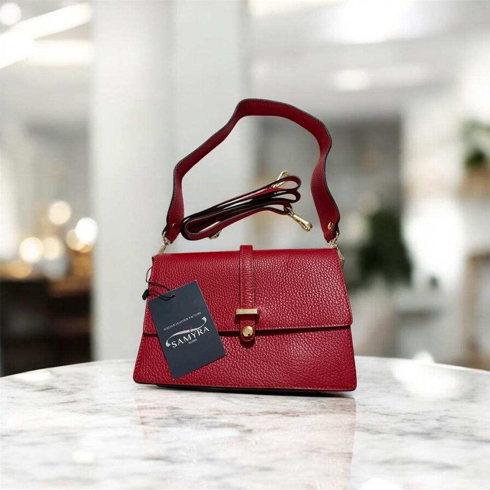 Samyra Roma Red Italian Leather Crossbody Shoulder Bag